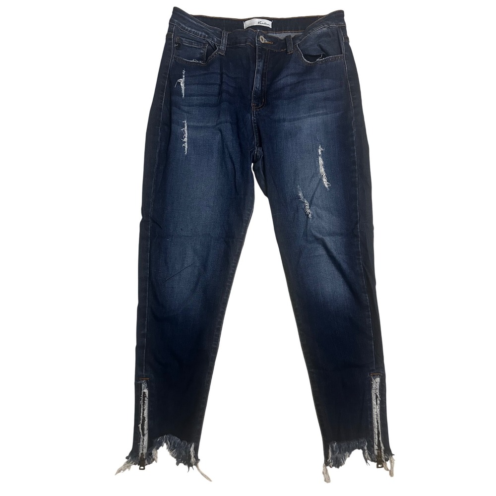 Kan Can Jeans Womens 13/30 Dark Wash Distressed Zipper Ankle Skinny Jeans